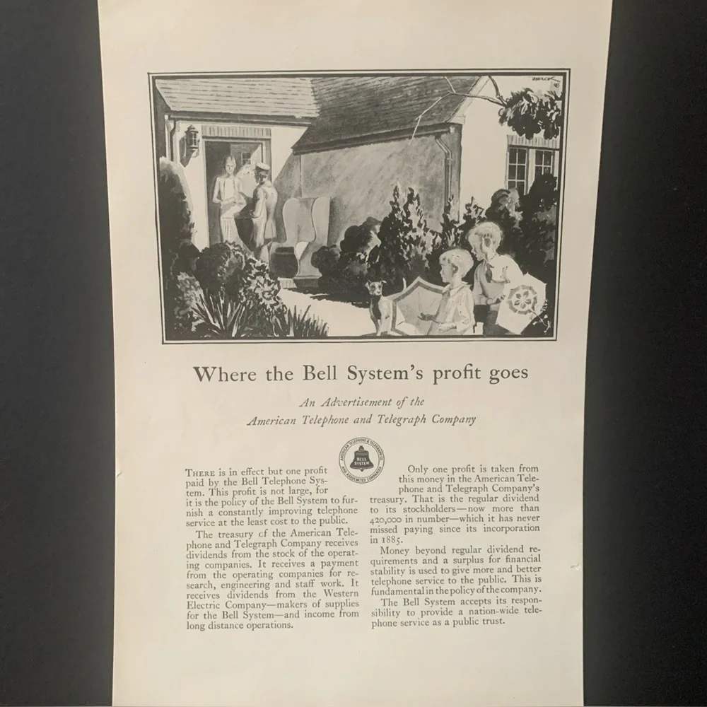 Vintage 1928 Bell Telephone Where Bell System’s Profit Goes Ad Advertisment